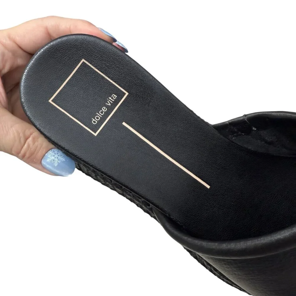 Dolce Vita Wimsyn Black Leather Slip On Platform Sandals Women's size 8